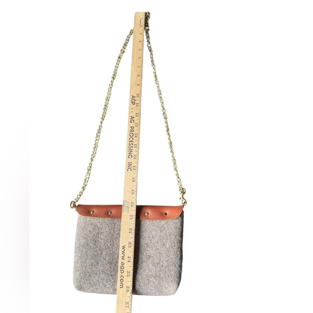 Sword & Plough Wool Felt Leather Crossbody Bag Chain Strap Small Purse - Picture 8 of 8